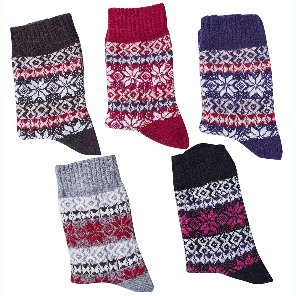 Womens Winter Vintage Style Warm Soft Knit Thick Wool Crew Socks 5 pairs