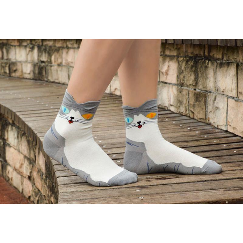 Womens Cute Stretch Breathable Funny Socks Soft Warm Animals Crew Socks Cat Pattern 4 pairs - CHALIER
