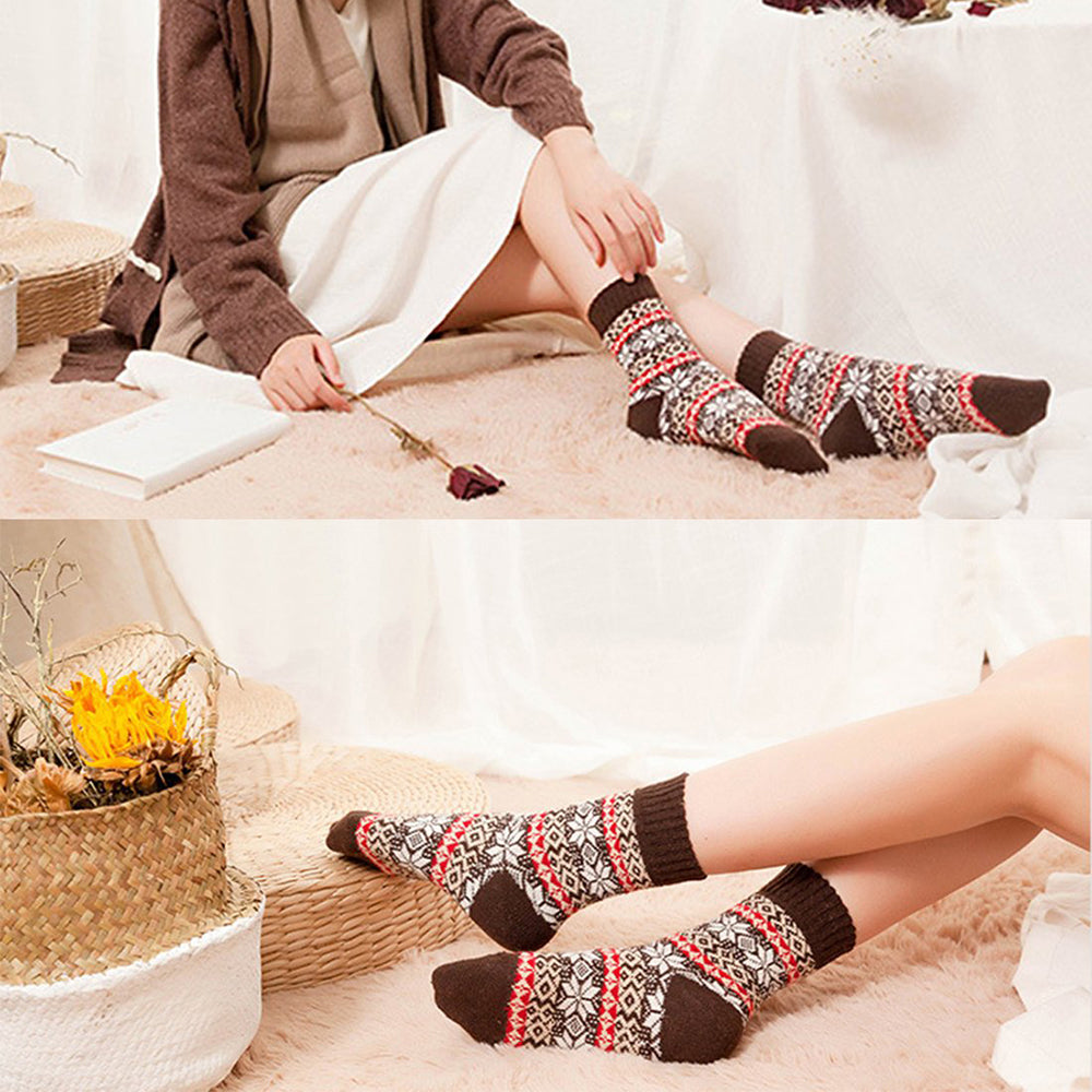 Womens Winter Vintage Style Warm Soft Knit Thick Wool Crew Socks 5 pairs