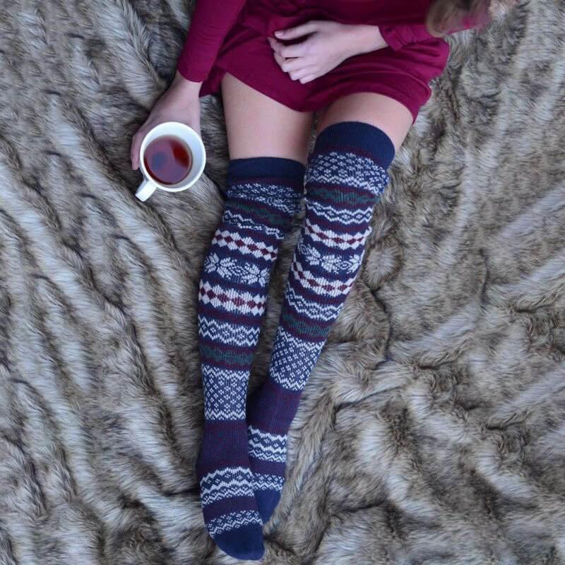 Women Winter Vintage Thick Socks Thigh High Cozy Wool Socks - CHALIER