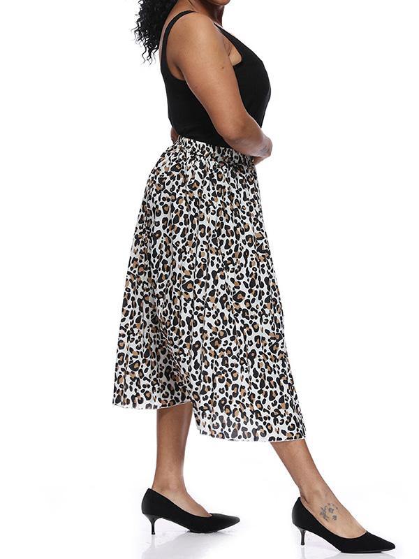 Women's Printed Chiffon Pleated Skirt Plus Size Midi Skirts - CHALIER