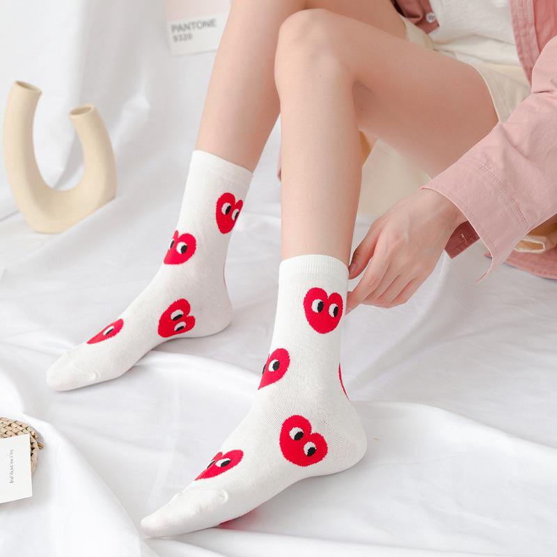 Womens Fun Socks Smiling Face Socks Hearts Cotton Socks Set 5 Pairs - CHALIER