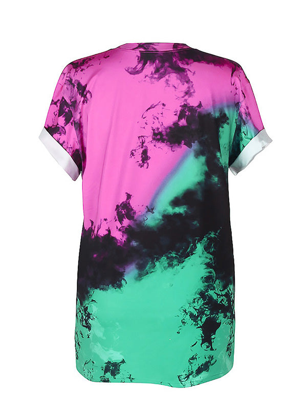 Women's Funny Cartoon Alien Prints Plus Size Tie-dye T-Shirt