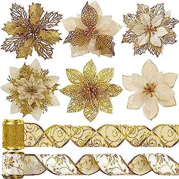16 Pieces Christmas Glitter Poinsettia Flowers Artificial Xmas Flowers Wedding Christmas Tree New Year Ornaments