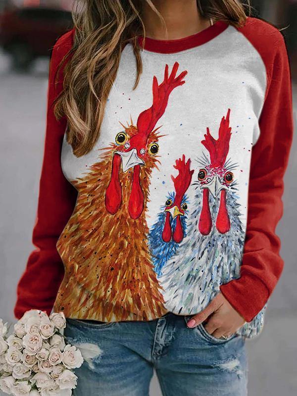 Women's Chickens Print Casual Sweatshirt - CHALIER