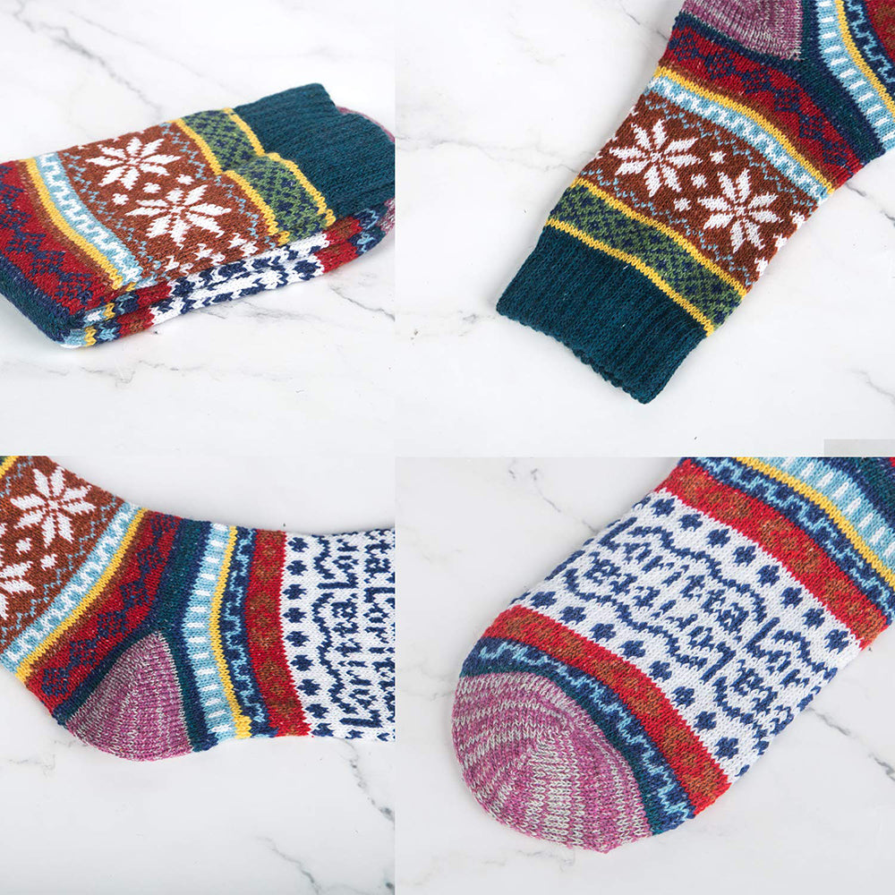 Womens Winter Vintage Style Warm Soft Thick Knit Wool Crew Socks 5 pairs