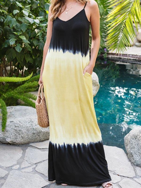 Women's Gradient Color Sleeveless Beach Strap Maxi Dress Holiday - CHALIER