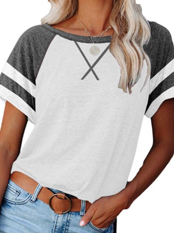 Ladies Short Sleeve Cotton-Blend Stripes Shirts & Tops - CHALIER