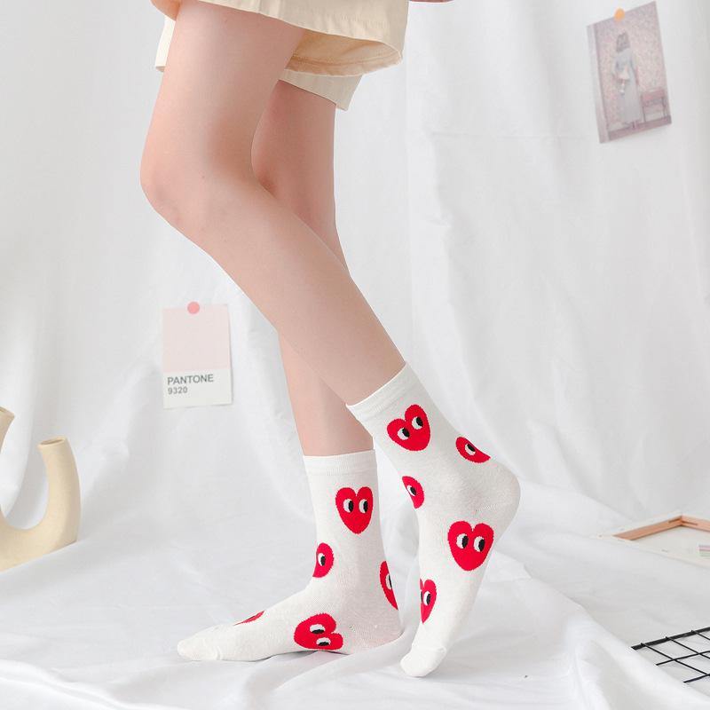 Womens Fun Socks Smiling Face Socks Hearts Cotton Socks Set 5 Pairs - CHALIER