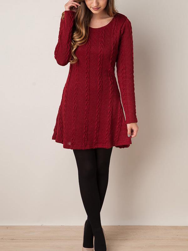 Women's Knitted Mini Dress Long-sleeve A-line Loose Casual Sweater Dress Plus Size - CHALIER