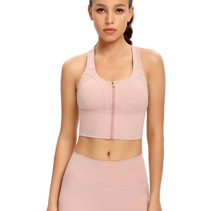 Womens Zip Front Sports Bra Wireless Bra Active Yoga Sports Soft Support Bra - CHALIER