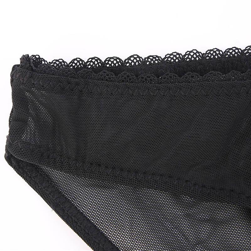 Ultra-thin Sexy Lingerie Plus Size Black Transparent Mesh Bra and Panty Set - CHALIER