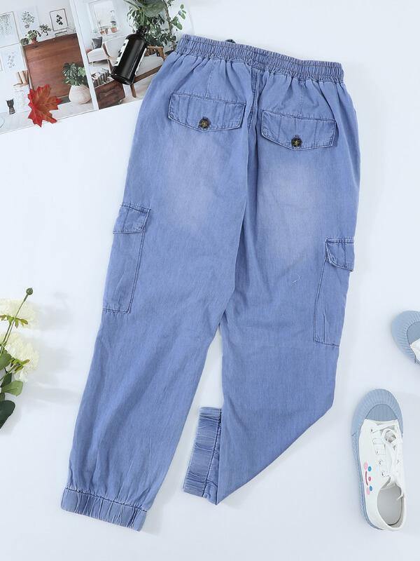 Chalier Sky Blue Drawstring Cargo Pocketed Joggers - CHALIER