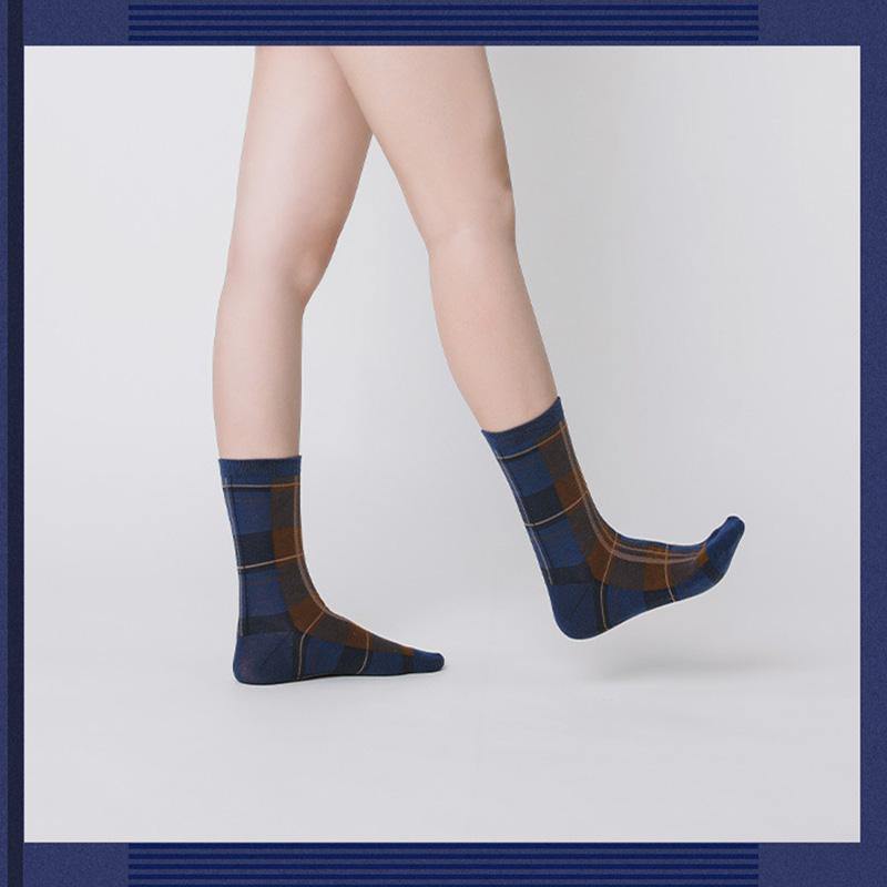 Womens Crew Happy Crazy Vintage Socks British Checkered Pattern Cartoon Sock Set - CHALIER