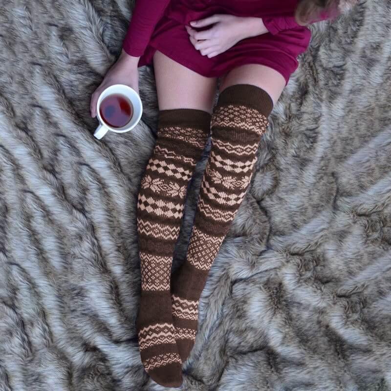 Women Winter Vintage Thick Socks Thigh High Cozy Wool Socks - CHALIER
