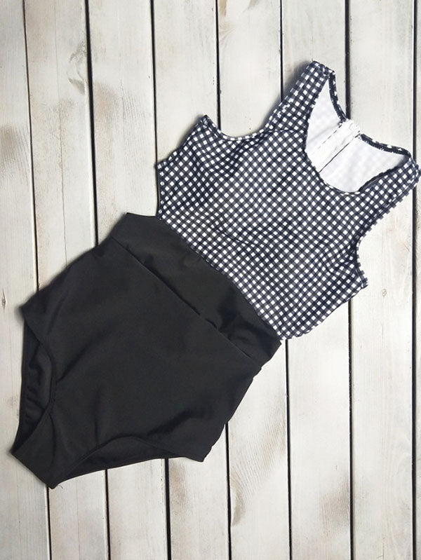 Women's Sexy High Waist Voyage Plaid One Piece Swimsuits