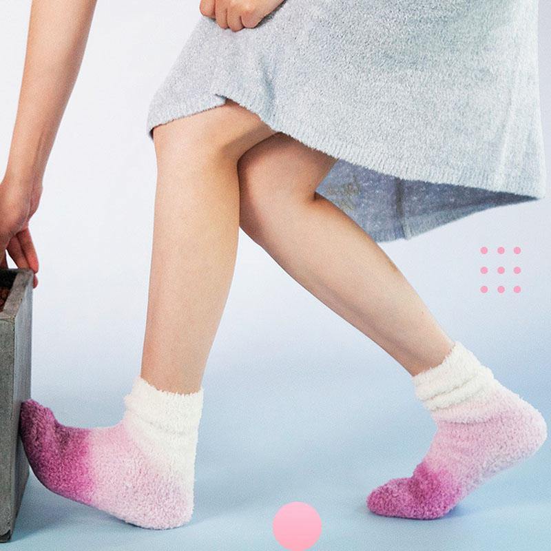 Womens Winter Warm Fuzzy Slipper Socks Gradient Color Family Couple Socks - CHALIER