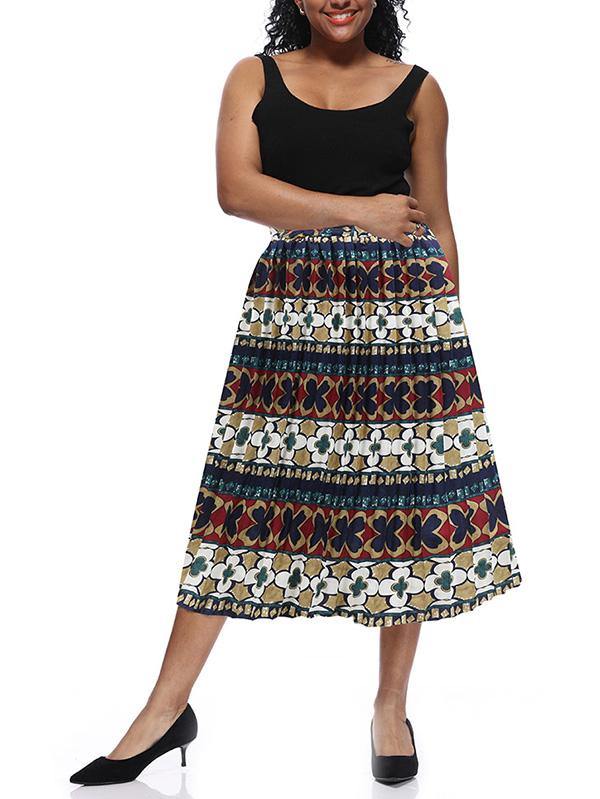 Women's Printed Chiffon Pleated Skirt Plus Size Midi Skirts - CHALIER