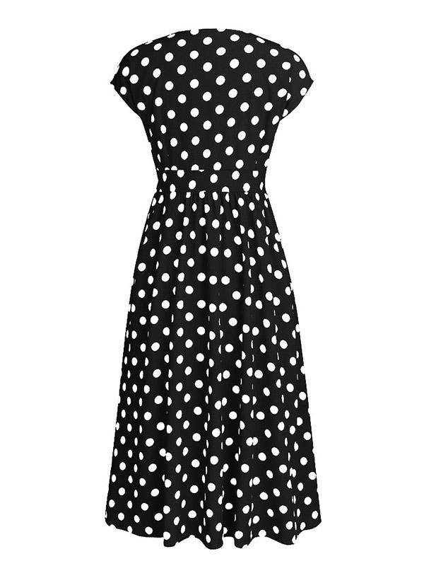 Women's Plus Size V-Neck Polka Dot A-line Dress - CHALIER