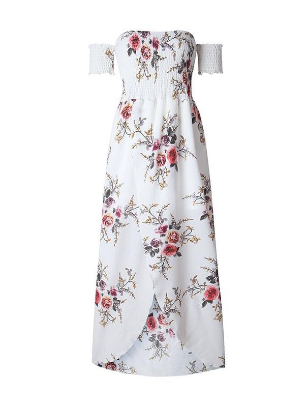 Women's Floral Printed Maxi Beach Dress Long Bohemian Split Tee Dress Plus Size - CHALIER