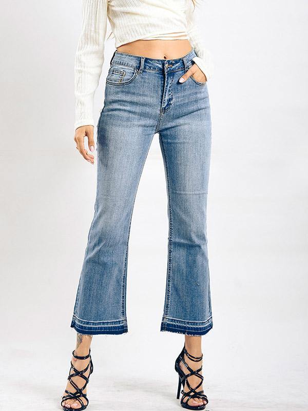 Women's Bell Bottomed Jeans Loose Wide-leg Cropped Trousers - CHALIER