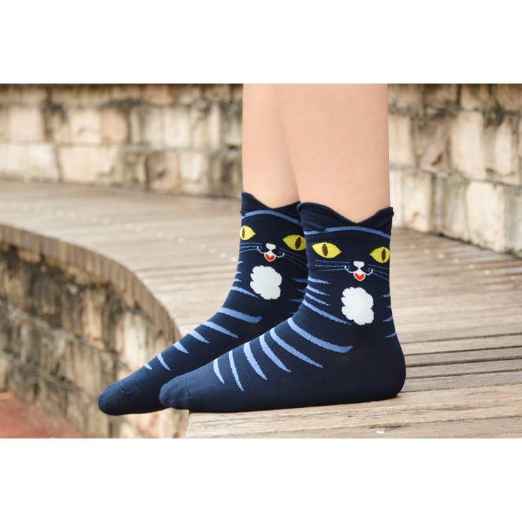 Womens Cute Stretch Breathable Funny Socks Soft Warm Animals Crew Socks Cat Pattern 4 pairs - CHALIER