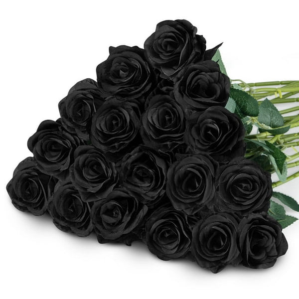 18 Pcs Fake Roses Artificial Flowers Black Silk Rose Flower Bouquet for Valentines Day Party