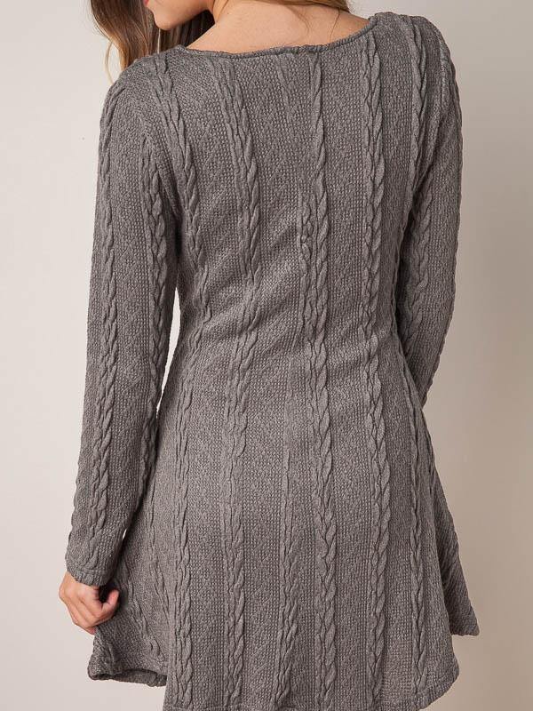Women's Knitted Mini Dress Long-sleeve A-line Loose Casual Sweater Dress Plus Size - CHALIER