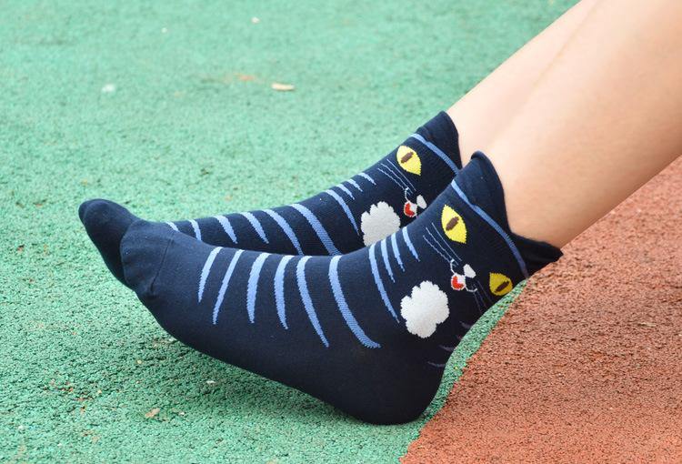 Womens Cute Stretch Breathable Funny Socks Soft Warm Animals Crew Socks Cat Pattern 4 pairs - CHALIER