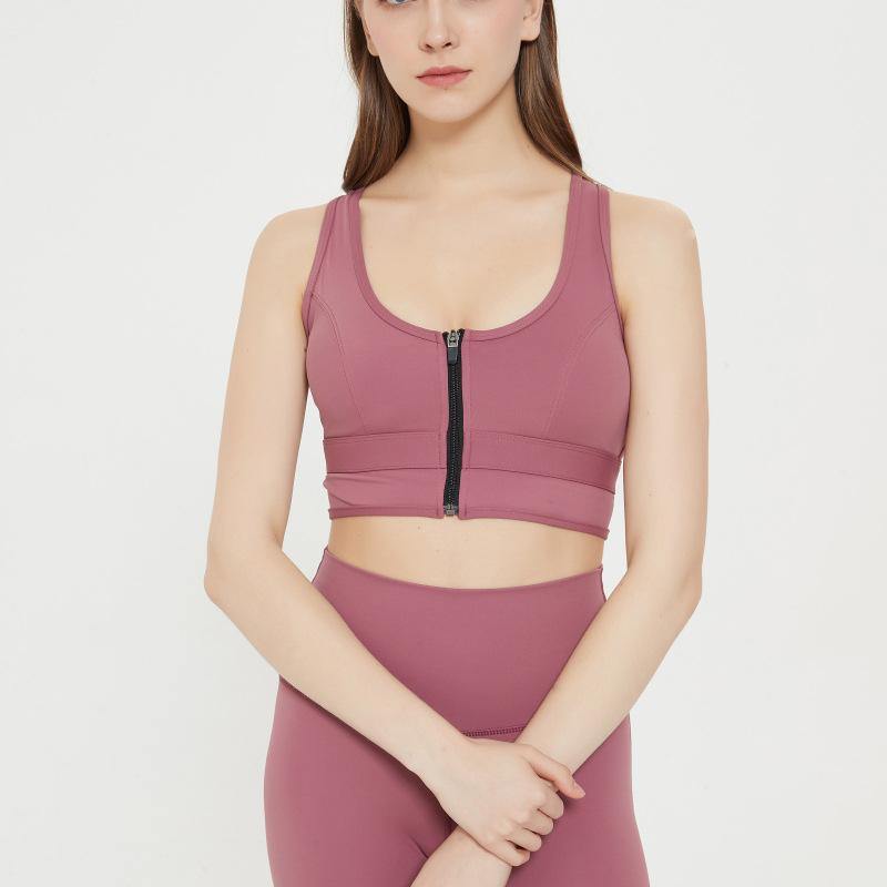 Womens Zip Front Sports Bra Wireless Bra Racerback Removable Pads Workout Active Yoga Sports Bra - CHALIER