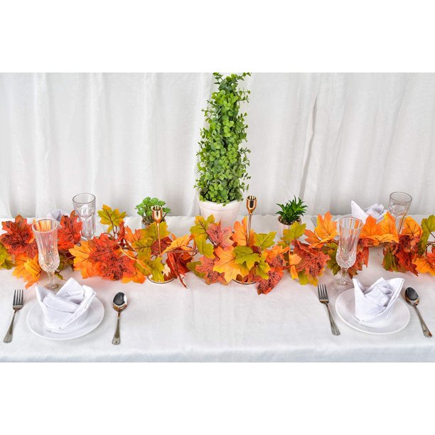 2 Pack Maple Leaves Fall Garland - 6ft/Strand Artificial Fall Foliage Garland Colorful Autumn Decoration for Home Wedding Party Thanksgiving