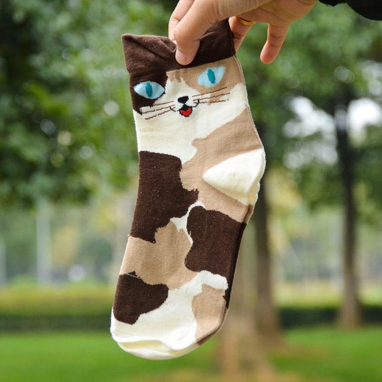 Womens Cute Stretch Breathable Funny Socks Soft Warm Animals Crew Socks Cat Pattern 4 pairs - CHALIER