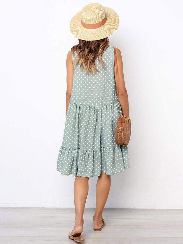 Women's Polka Dot Sleeveless Loose Flounced Dress Holiday - CHALIER