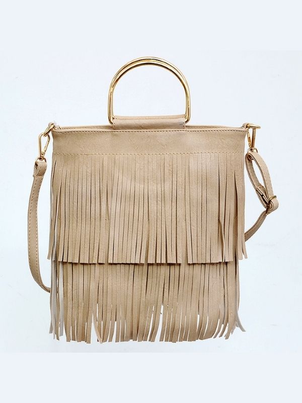 Women Solid Tassel Shoulder Messenger Handbag
