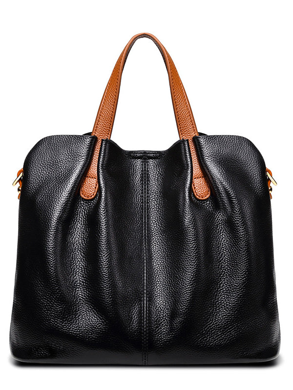 Women Solid Leather Shoulder Messenger Handbag