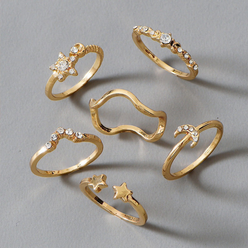Female Fashionable Rings Woman Design Moon Gold Jewelry Set