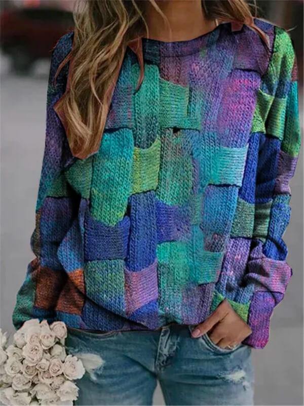 Women Casual Long Sleeve Vintage Abstract  Sweatshirt - CHALIER