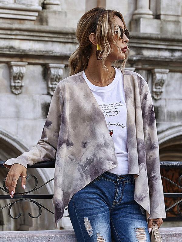 Women's Suede Jacket Printed Long Sleeve Coat&Top - CHALIER