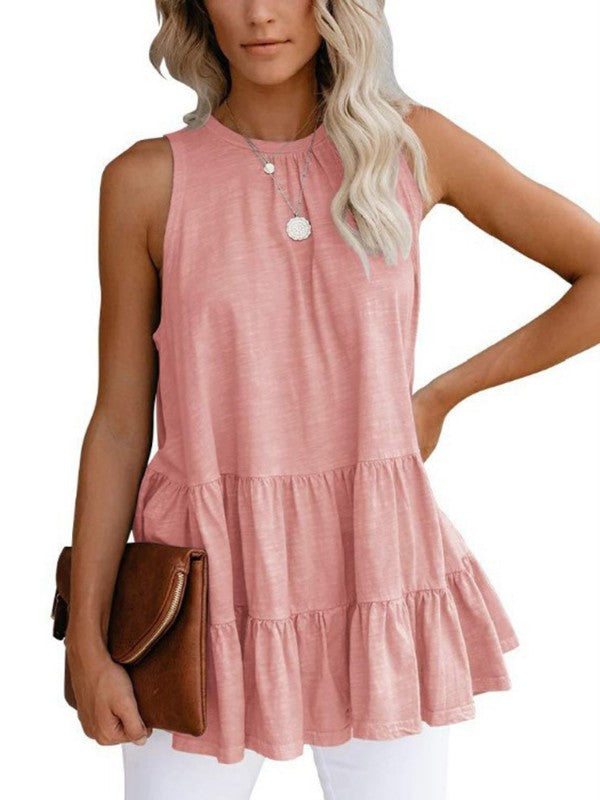 Women Solid Ruffle Hem Tank Top