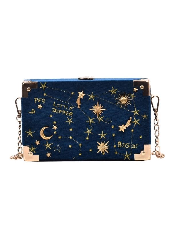 Star & Moon Embroidered Box Clutch Bag Evening Bag