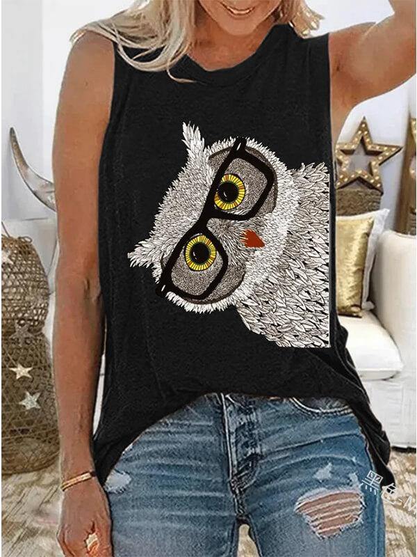 Women Vintage Casual Plus Size Printed Tank Top - CHALIER