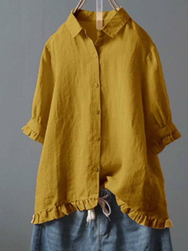 Women Casual Single Breasted Ruffle Blouse