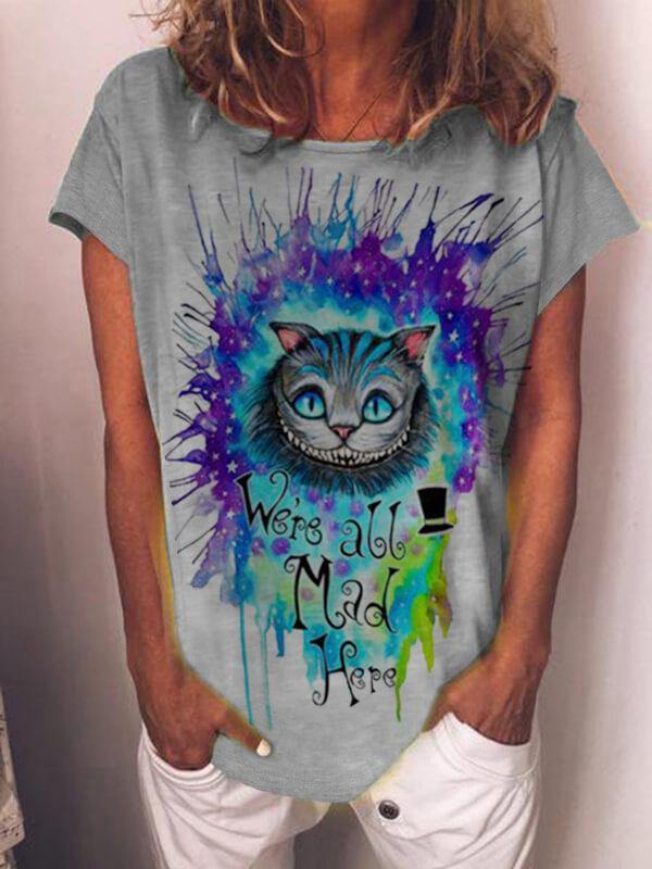 Ladies Painted Cat Print T-Shirt - CHALIER