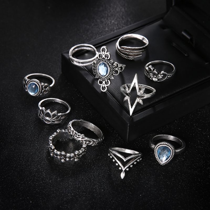 Female Design Silver Rings Woman Bohemia Jewelry Set