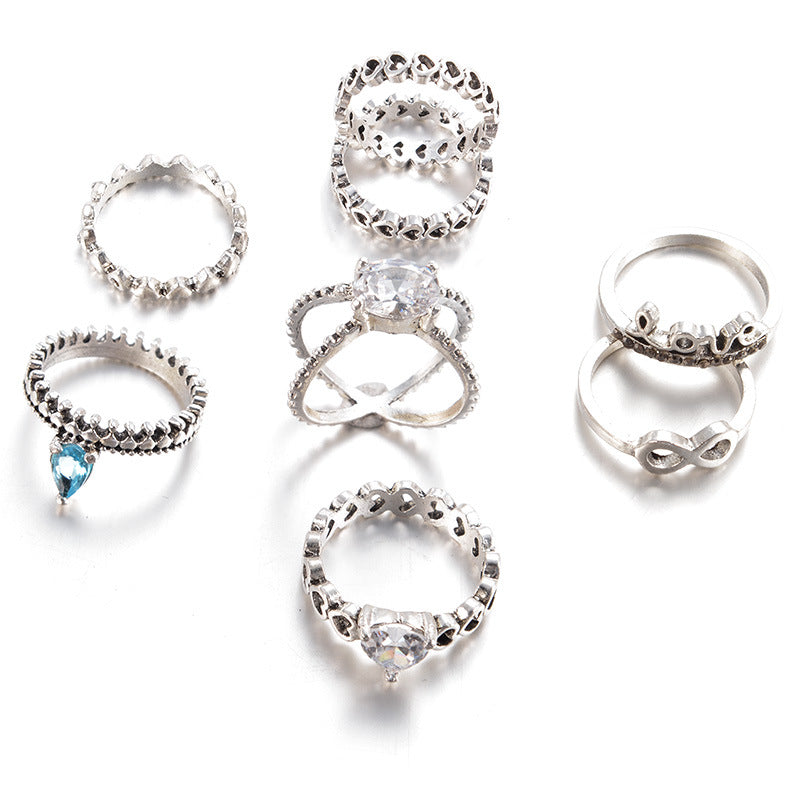 Female Design Hot Bohemia Rings Silver Heart Jewelry Set