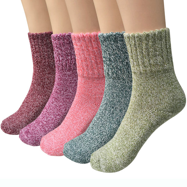 Winter Womens Soft Warm Thick Knit Wool Crew Socks 5 pairs