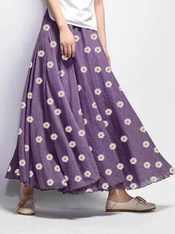 Chalier Natural Daisy Floral Print Chrysanthemum Skirt - CHALIER