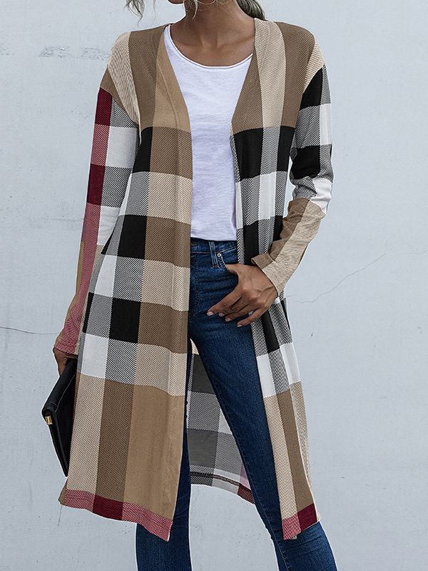 Women's Fashion Outwear Check Pattern Coat