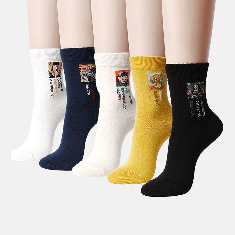 Womens Art Patterned Casual Socks Famous Painting Socks 5 Pairs - CHALIER
