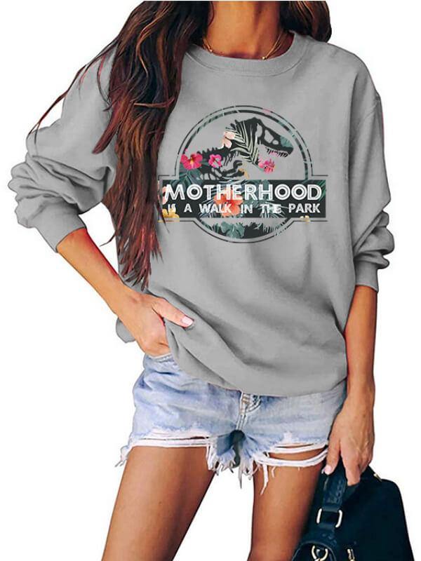 Women's Dinosaur Printed Casual Round Neck Sweatshirt - CHALIER